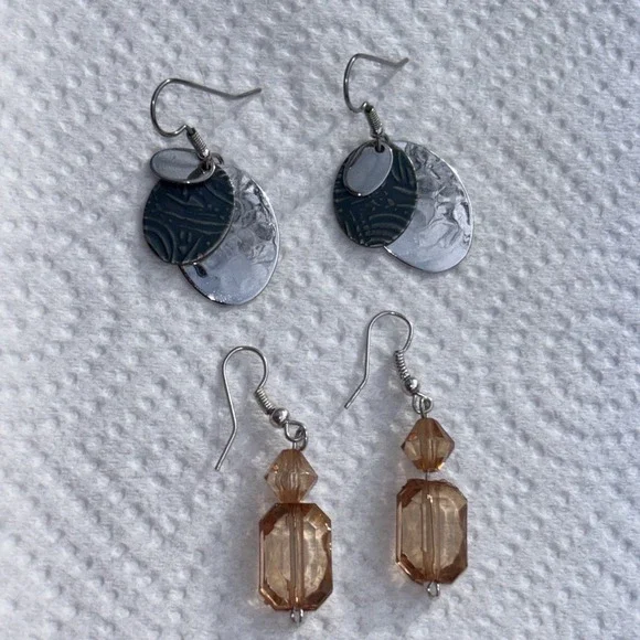 2 Pairs Drop Dangle Earrings Jewelry For Women Peach Colored & Blue/Green - Picture 1 of 7